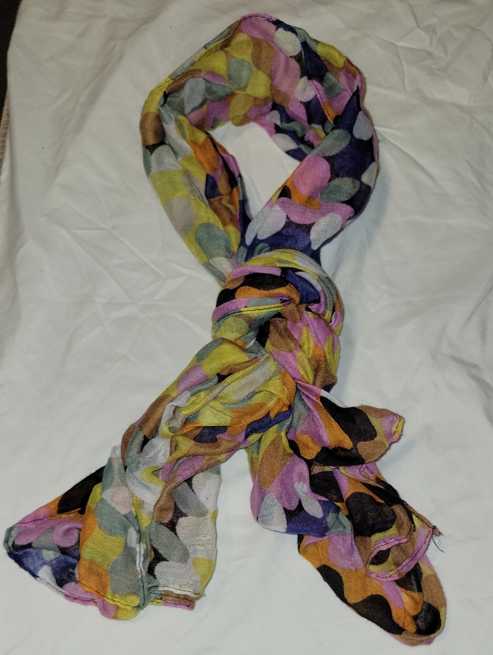 Women's Lightweight Multicolor Polka Dot Scarf - Orange, Yellow & Navy